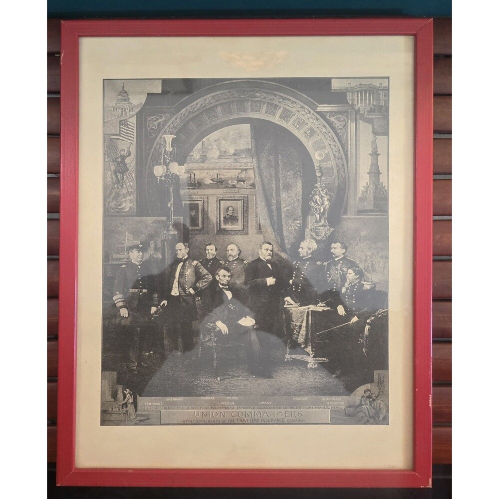 Lincoln & Civil War Union Commanders 1884 Travelers Insurance Advertising Print